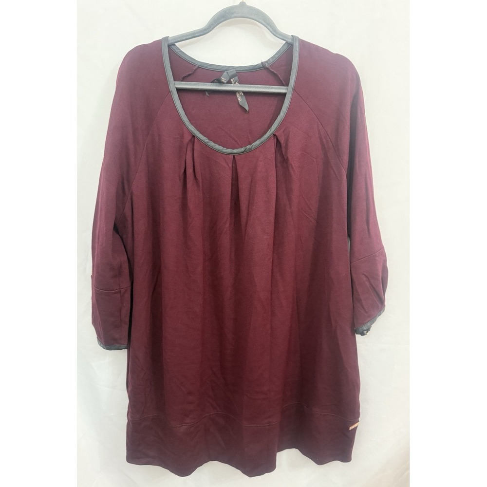 Melissa McCarthy Seven Maroon Knit Tunic Top Faux Leather Trim Womens Size 1X